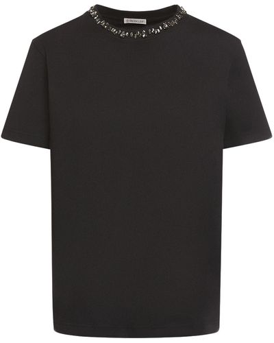 Moncler Embellished Cotton Jersey T-Shirt - Black