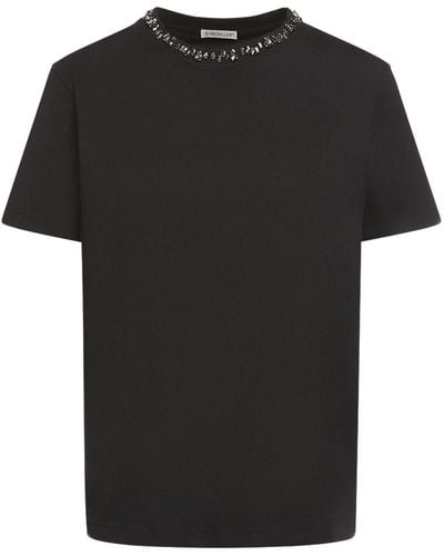 Moncler Camiseta de jersey de algodón con decoraciones - Negro