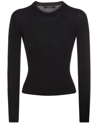 Versace Rib Knit Wool Sweater - Black