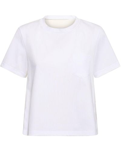 Sacai T-shirt Aus Baumwolljersey Und Nylontwill - Weiß