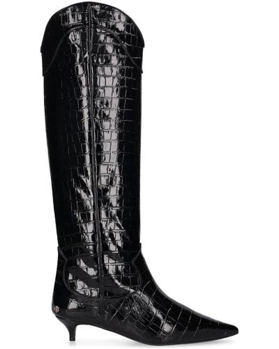Anine Bing Mm Rae Croc Embossed Leather Boots - Black