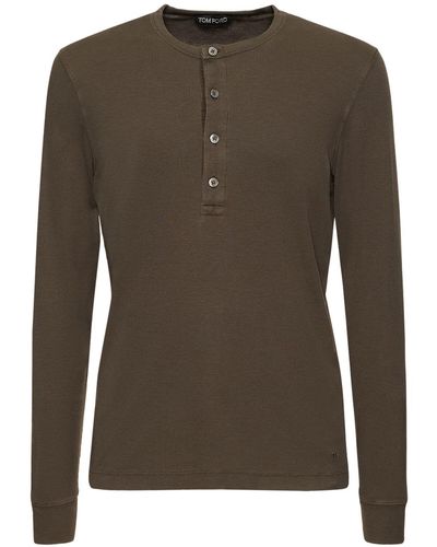Tom Ford Henley Lyocell Blend Rib L/S T-Shirt - Green