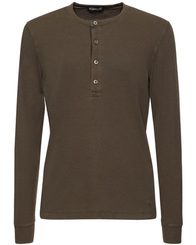 Tom Ford Henley リヨセルブレンドリブ長袖tシャツ - グリーン