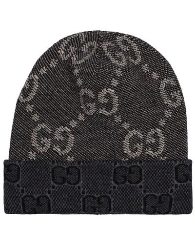Gucci Gg Wool Knit Beanie Hat - Black