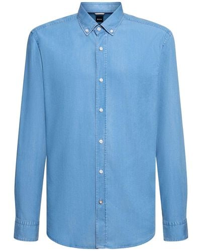 BOSS Stretch-hemd Mit Knopfkragen - Blau