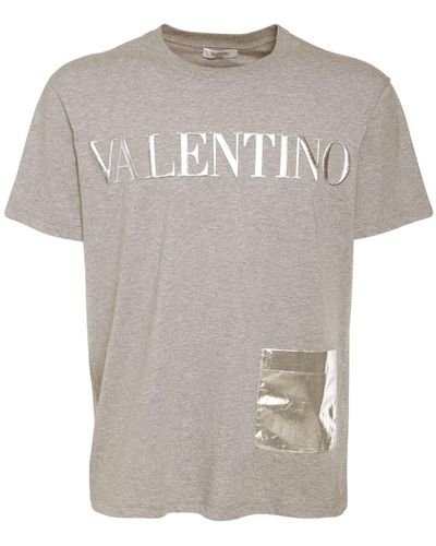 Valentino Logo Embroidery Cotton Jersey T-shirt - Grey