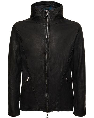 Giorgio Brato Brushed Leather Hooded Jacket - Black