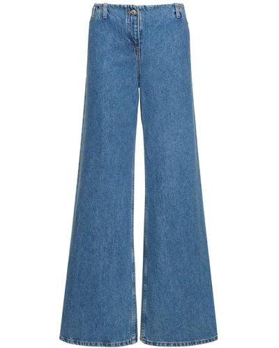 Magda Butrym Low Rise Wide Cotton Denim Jeans - Blue