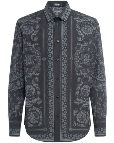 Versace Camicia in popeline di cotone stampato - Grigio