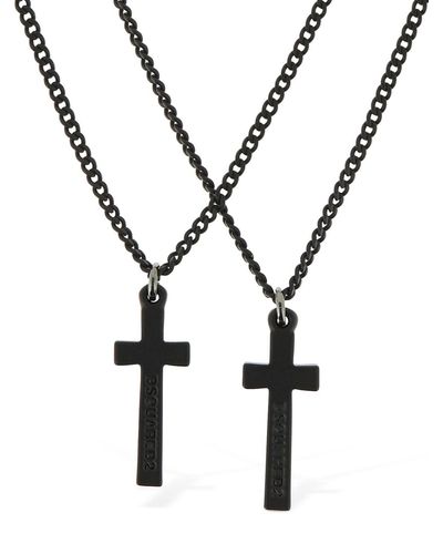 DSquared² Jesus Double Chain Necklace - Metallic