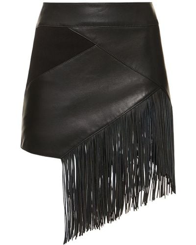 Roberto Cavalli Fringed Leather Mini Skirt - Black