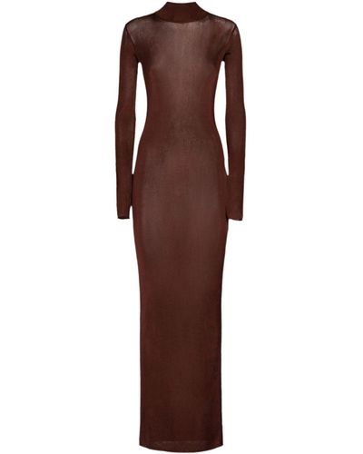 Saint Laurent High-neck Fine-knit Maxi Dress - Brown