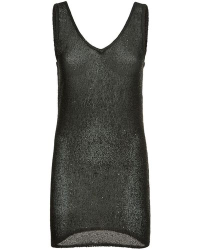 Remain Sequined Knit Tank Top - Black