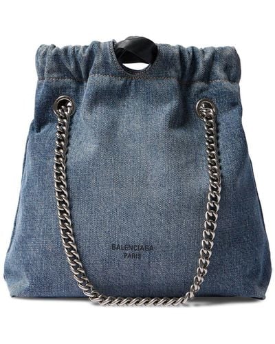Balenciaga Petit sac cabas en denim crush - Bleu