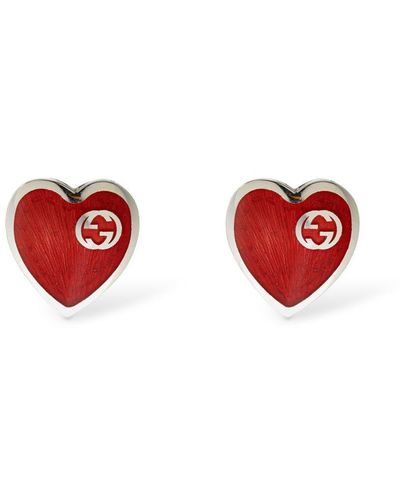 Gucci Heart Earrings With Interlocking G - Red