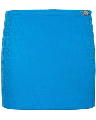 Versace Logo Wool Jacquard Mini Skirt - Blue