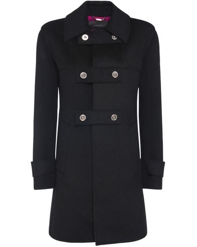 Versace Felt Wool Midi Peacoat - Black