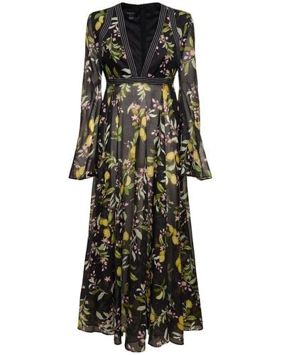 Giambattista Valli Printed Cotton V Neck Long Dress - Black