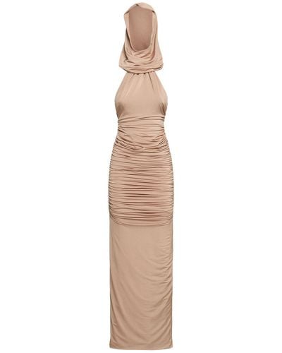 GIUSEPPE DI MORABITO Stretch Jersey Ruched Long Dress - Natural