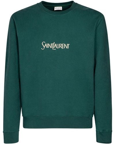 Saint Laurent Sweater Aus Baumwolle Mit Logo - Grün