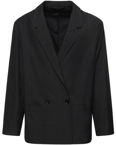 Lemaire Double Breasted Wool Blend Jacket - Black