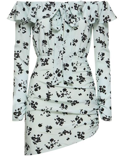 Alessandra Rich Printed Off-The-Shoulder Silk Mini Dress - Multicolour