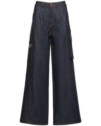 Brandon Maxwell Cotton Mid Rise Extra Wide Jeans - Blue