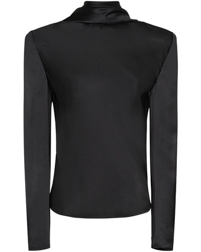 Saint Laurent Camisa de seda con cuello alto - Negro