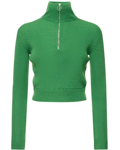 Acne Studios Rib Knit Wool Blend Sweater W/Logo - Green