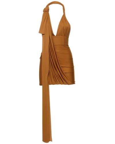 Blumarine Draped Viscose Jersey Mini Halter Dress - Natural