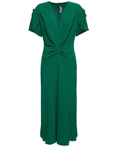 Victoria Beckham Vestido midi de lana con cuello en v - Verde