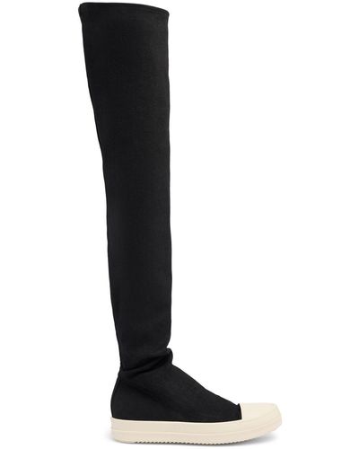 Rick Owens High Sock Denim Sneaker Boots - Black