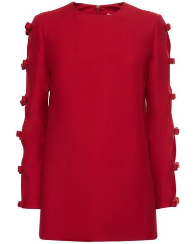 Valentino Top de lana y seda crepé con manga larga - Rojo