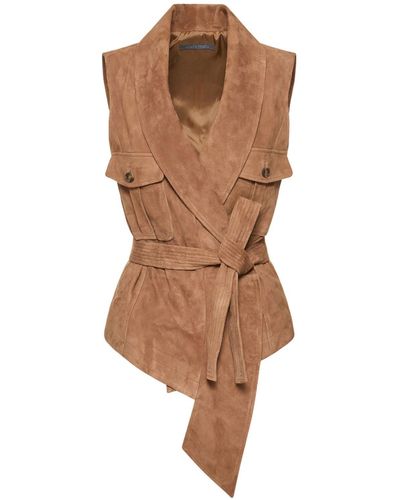 Alberta Ferretti Gilet col en v en daim avec ceinture - Marron