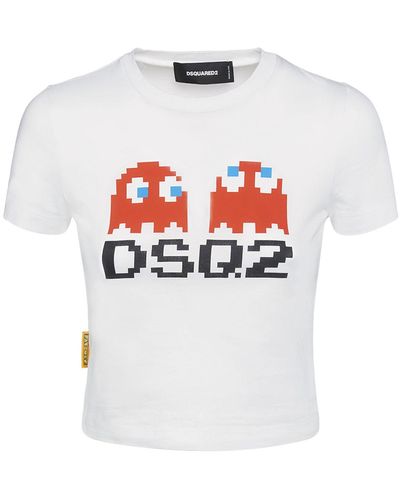 DSquared² Kürzeres T-shirt Aus Baumwolljersey Mit Logo - Weiß