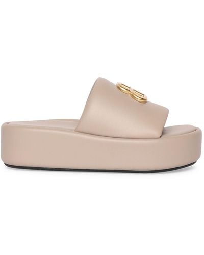 Balenciaga 80mm Bb Shiny Leather Slide Sandals - Natural