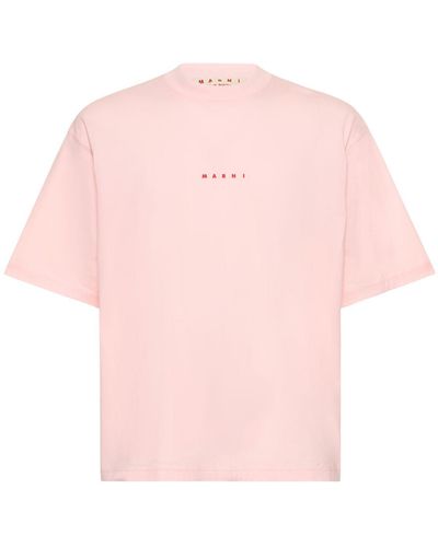 Marni Logo Print Organic Cotton Knit T-Shirt - Pink