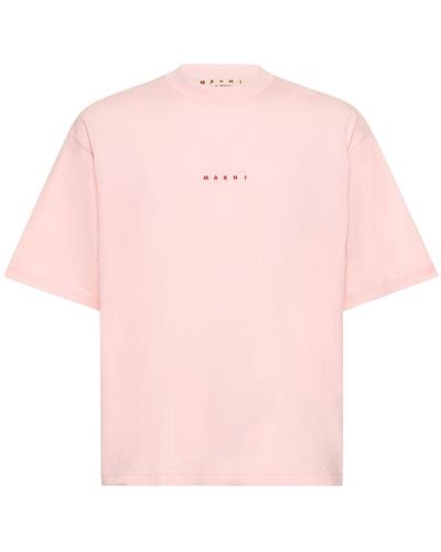 Marni T-shirt in maglia di cotone organico con logo - Rosa