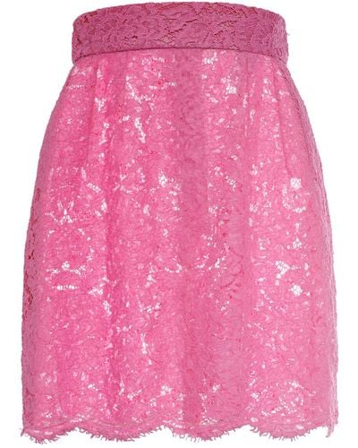 Dolce & Gabbana Floral & Dg Stretch Lace Mini Skirt - Pink