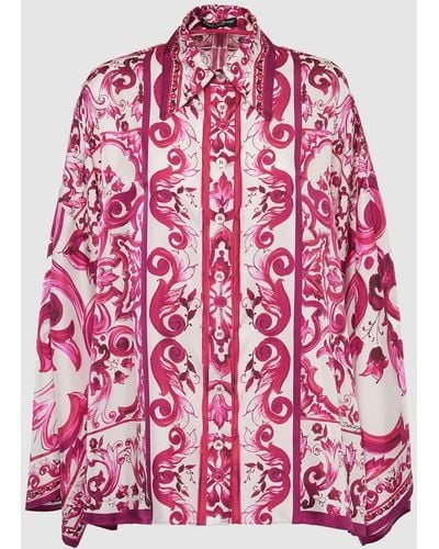 Dolce & Gabbana Maiolica Print Silk Twill Kimono Shirt - Red