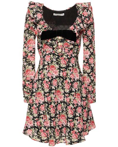 Alessandra Rich Rose-print Silk Minidress - Black