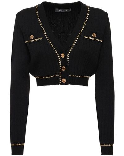 Versace Cardigan cropped in lana check - Nero