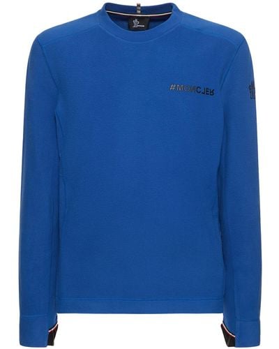 3 MONCLER GRENOBLE Nylon Long Sleeve T-Shirt W/ Logo Detail - Blue