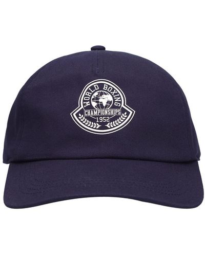 Moncler Cappello in gabardina di cotone con logo - Blu