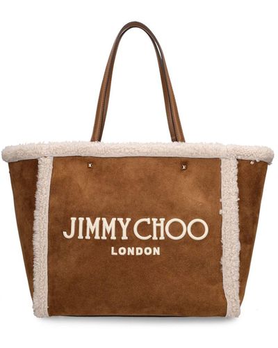 Jimmy Choo Avenue Shearling Tote Bag - Braun