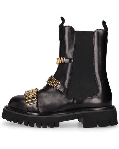 Moschino 40mm Degradé Metal Logo Leather Boots - Black