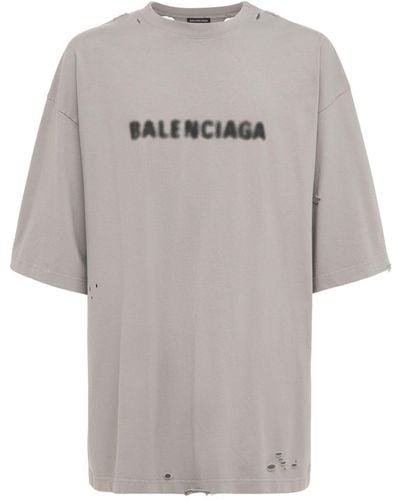 Balenciaga Blurred Logo Wide-fit T-shirt - Gray