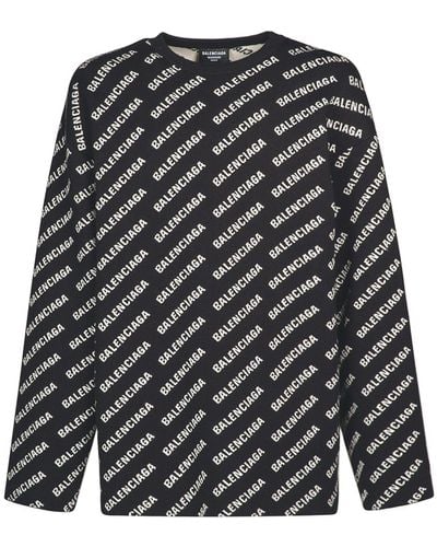 Balenciaga Suéter de punto de algodón con logo - Gris