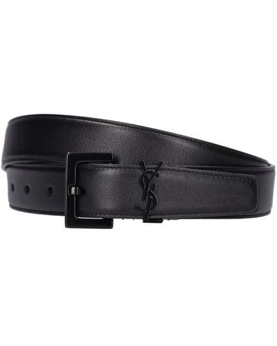 Saint Laurent 3Cm Cassandre Leather Belt - Black