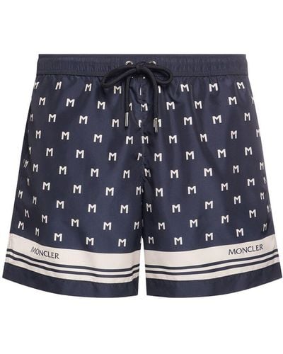 Moncler Monogram Printed Tech Swim Shorts - Blau